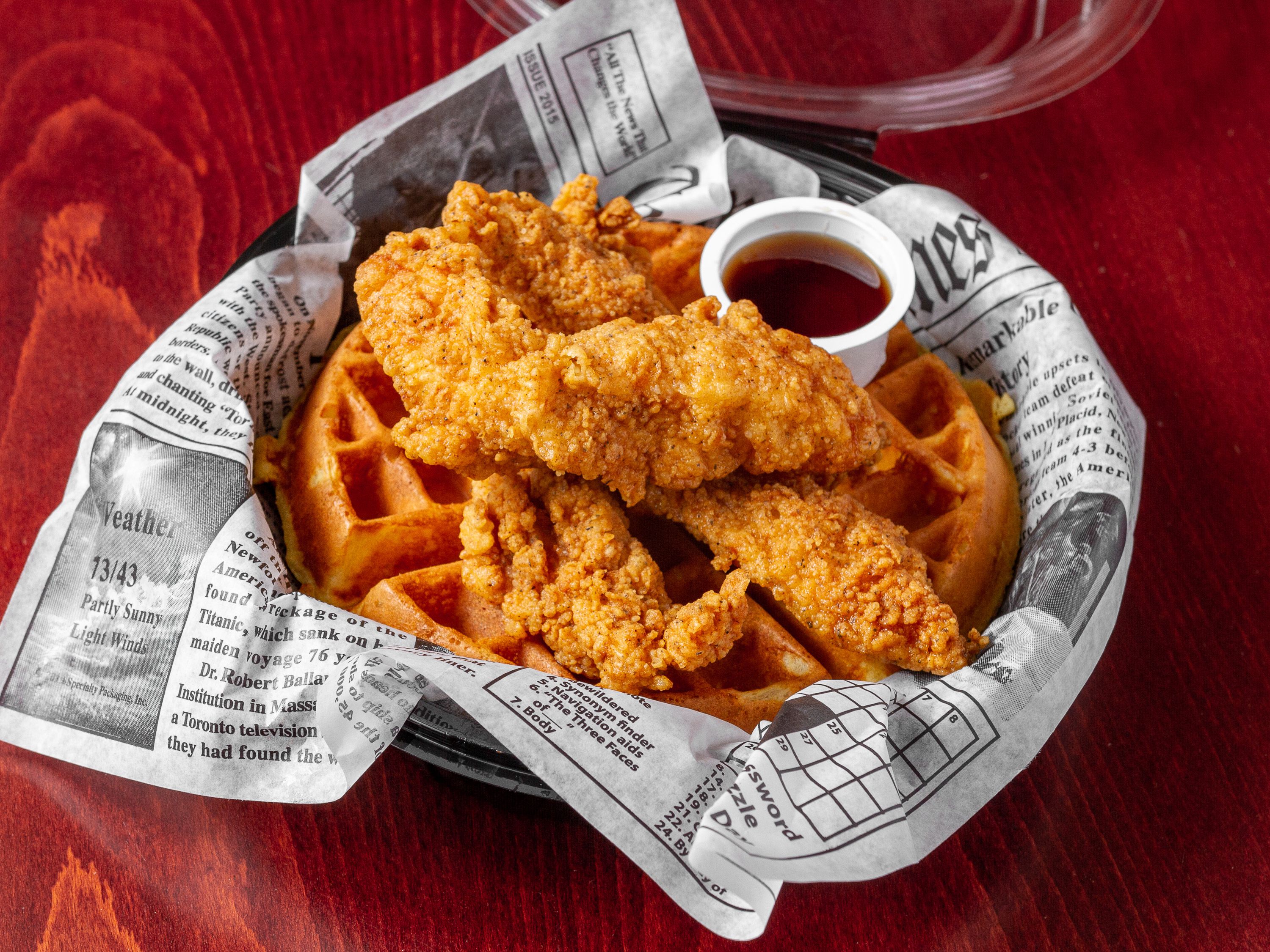 Order Chicken Waffle - 3pc Tenders food online from Chick N Friends store, Columbia on bringmethat.com