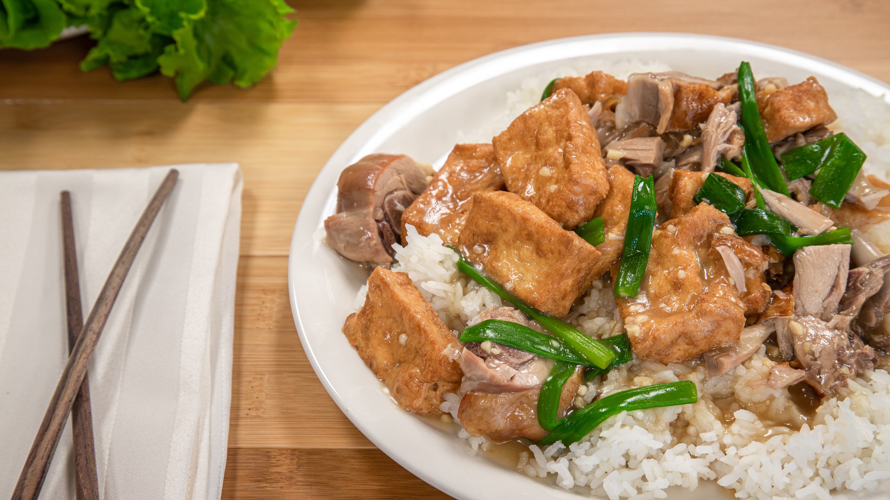 Order 51. Roast Duck Tofu Over Rice food online from Pho Cafe Hong Kong Diner store, Reno on bringmethat.com