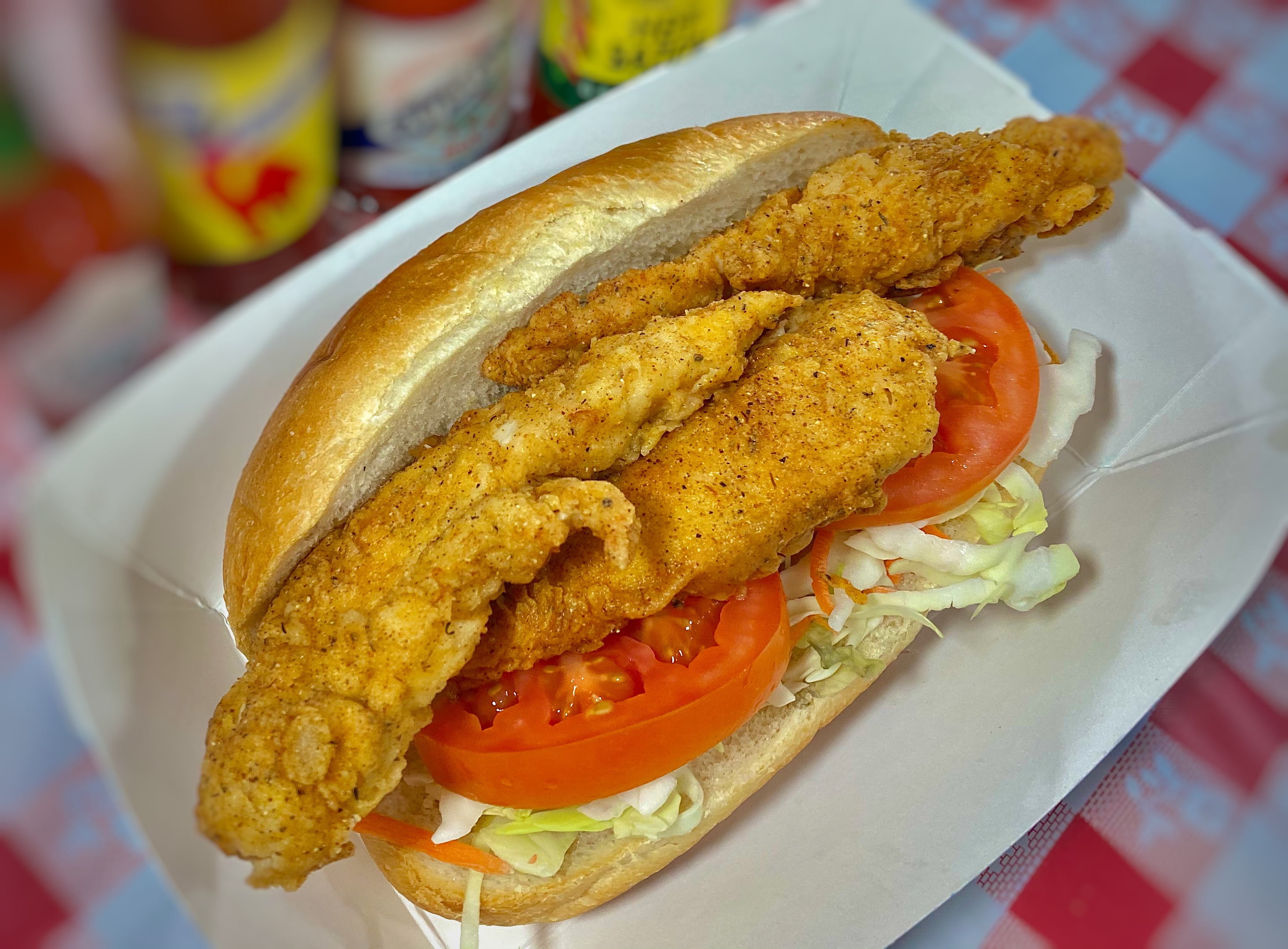 Order Fried Chicken Po’Boy food online from The Gumbo Pot store, San Diego on bringmethat.com