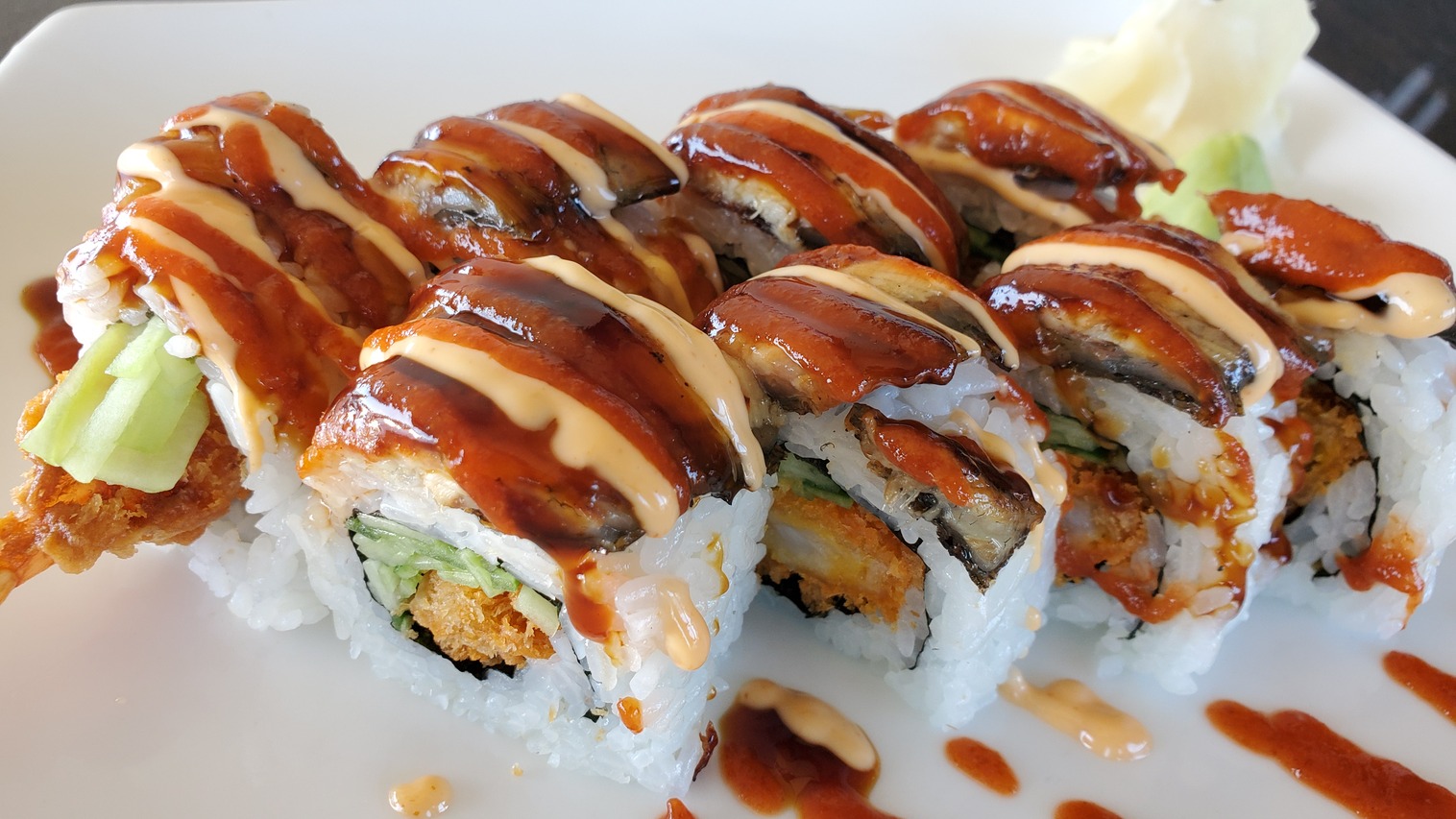 Order Spicy Shrimp Eel Roll food online from Shomi store, Stockton on bringmethat.com