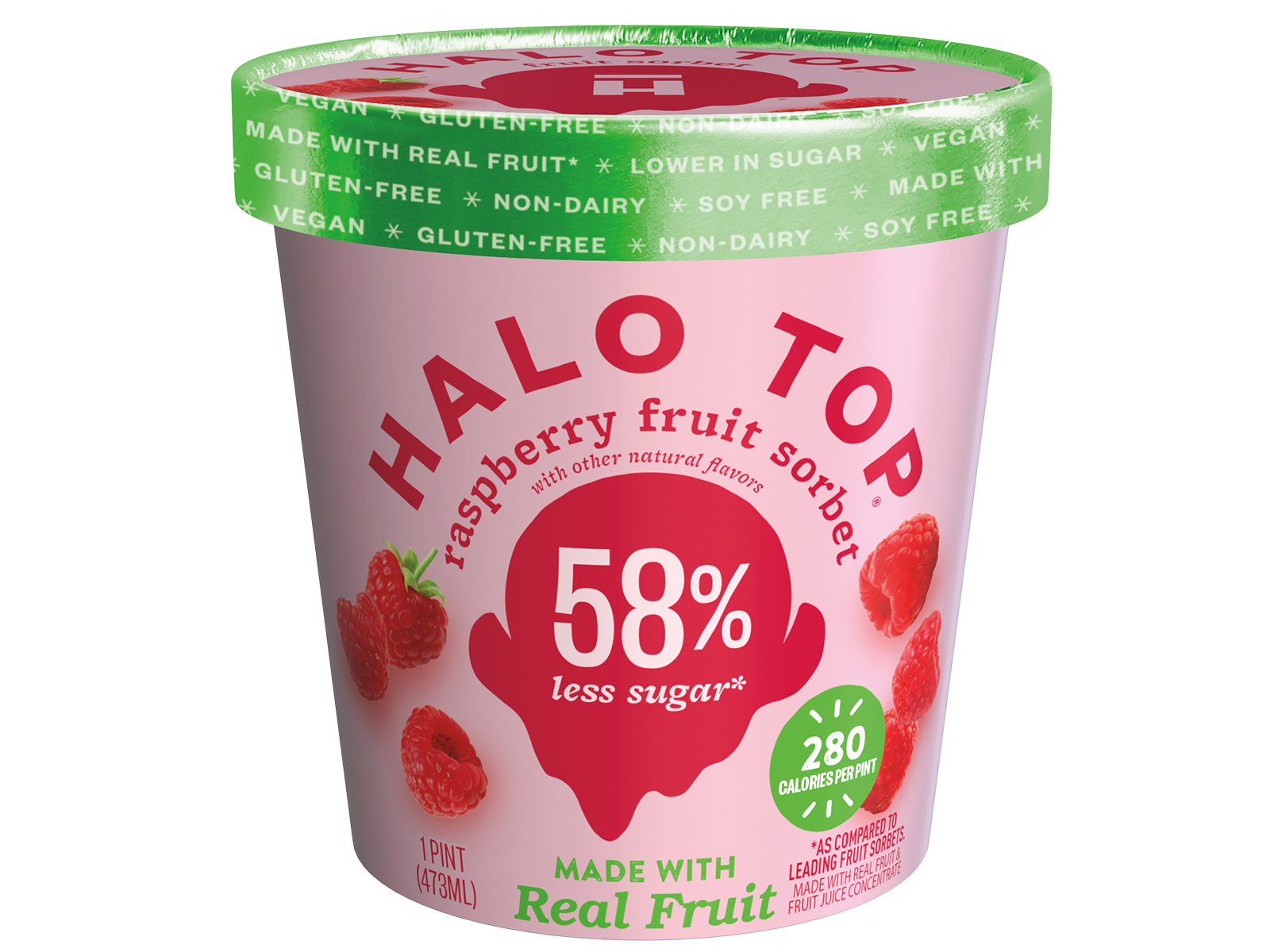 Order Halo Top Raspberry Sorbet food online from The Ice Cream Parlor store, Colorado Springs on bringmethat.com