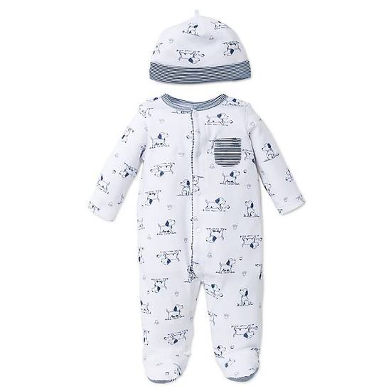 Order Little Me® Newborn 2-Piece Puppy Toile Footie and Hat Set in White/Blue food online from Bed Bath & Beyond store, Lancaster on bringmethat.com