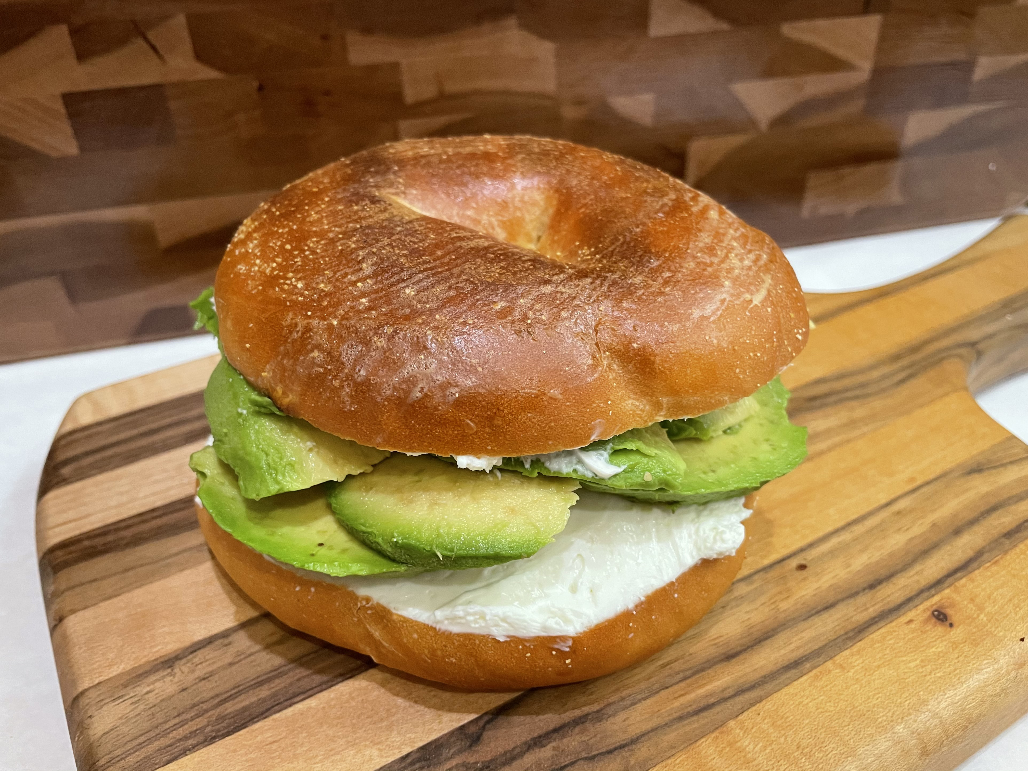Order Bagel with Cream Cheese and Avocado Sandwich food online from Glaze Donuts And Bagel Sandwiches store, San Francisco on bringmethat.com