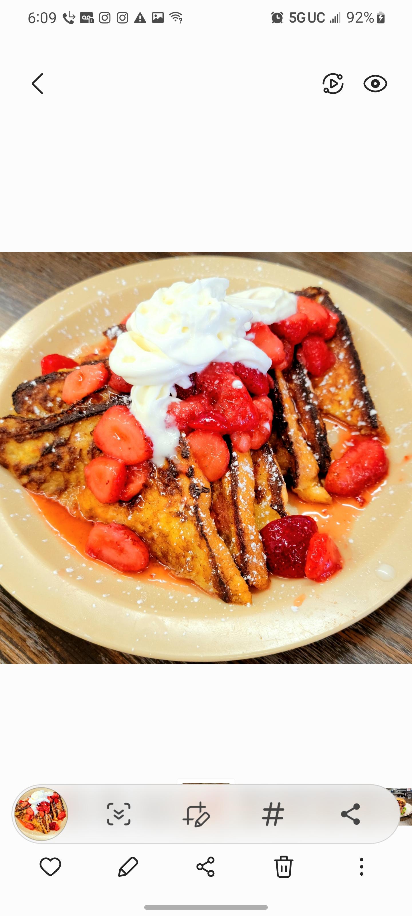Order French Toast topped with Strawberries food online from Steak In A Sack store, Fort Washington on bringmethat.com
