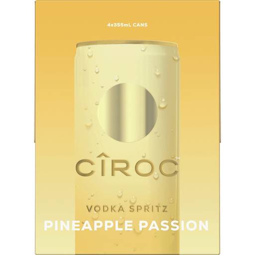 Order Ciroc Spritz Pineapple Passion (4PK 355 ML) 140367 food online from Bevmo! store, Pleasanton on bringmethat.com