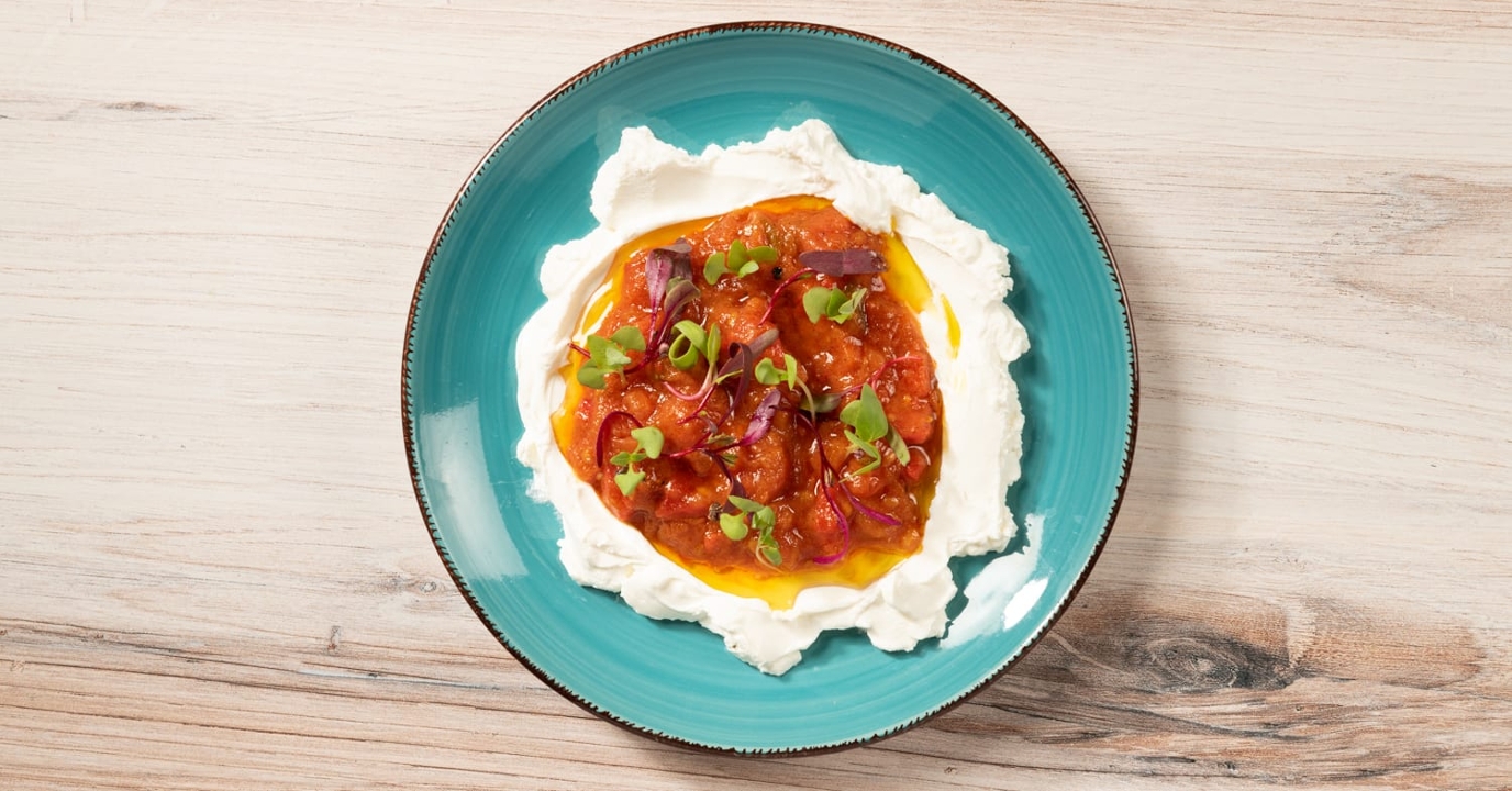 Order Labneh Matbucha food online from La Creme Cafe store, Los Angeles on bringmethat.com