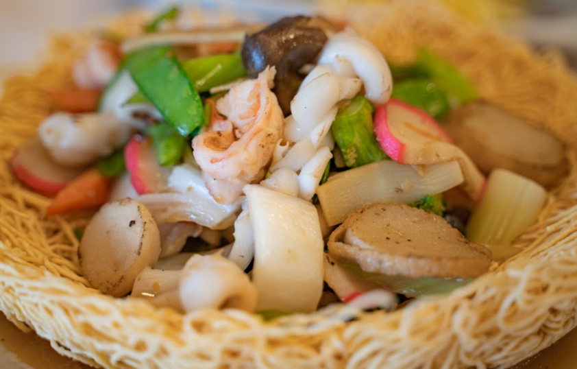 Order 26. Pan-Fried Egg Noodles with Seafood food online from Saigonese store, Hartsdale on bringmethat.com