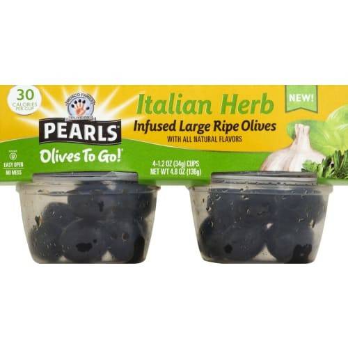 Order Pearls · Italian Herb Infused Large Ripe Olives to Go (4 x 1.2 oz) food online from Jewel-Osco store, Arlington Heights on bringmethat.com