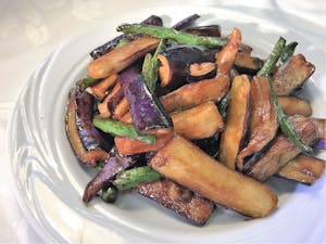 Order J2. Eggplants & String Beans with Garlic Sauce 酱爆茄子四季豆 food online from Garage Restaurant store, San Gabriel on bringmethat.com