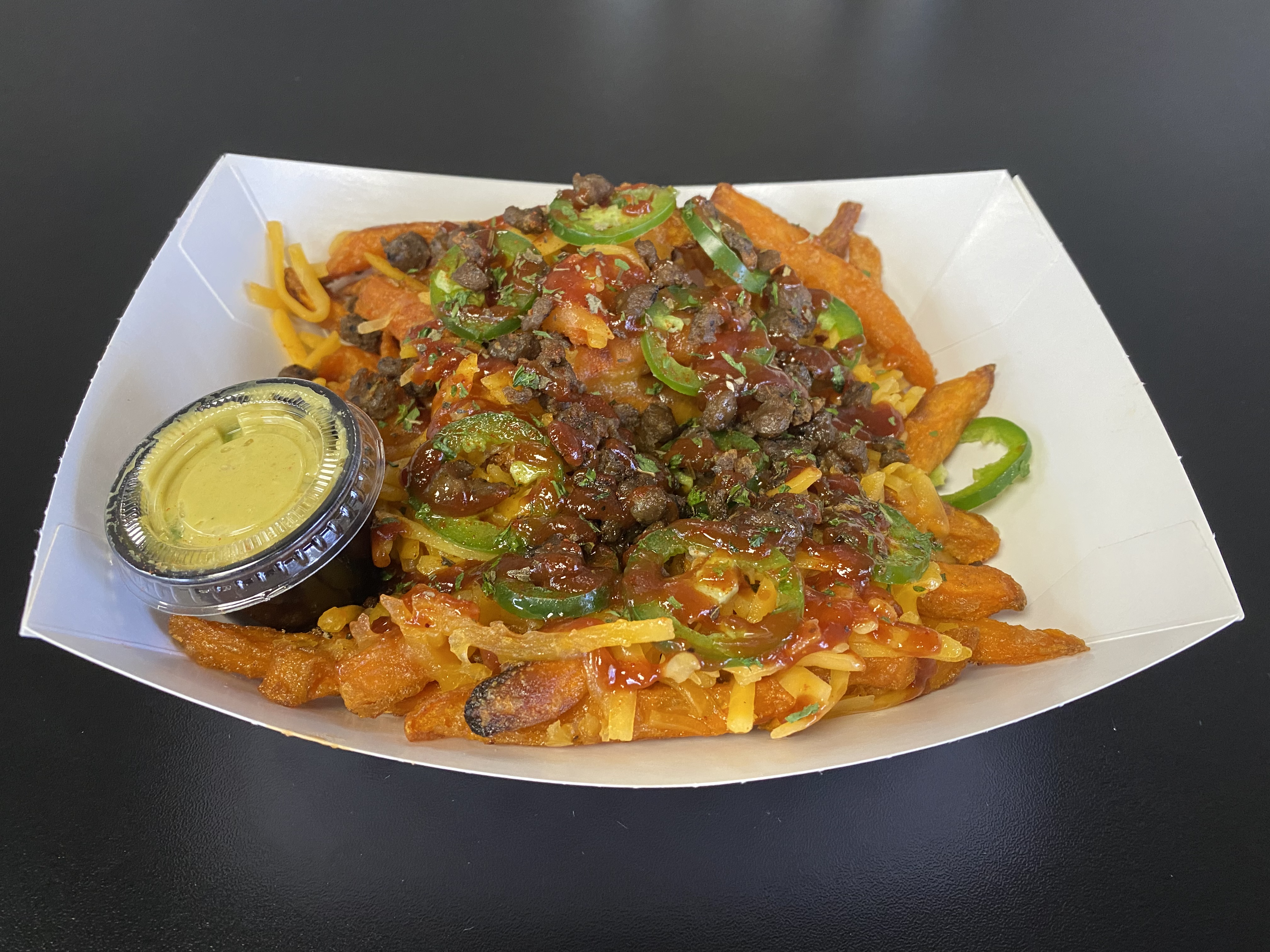 Order Loaded Sweet-Potato Fries food online from James & Jo Cafe store, Abingdon on bringmethat.com