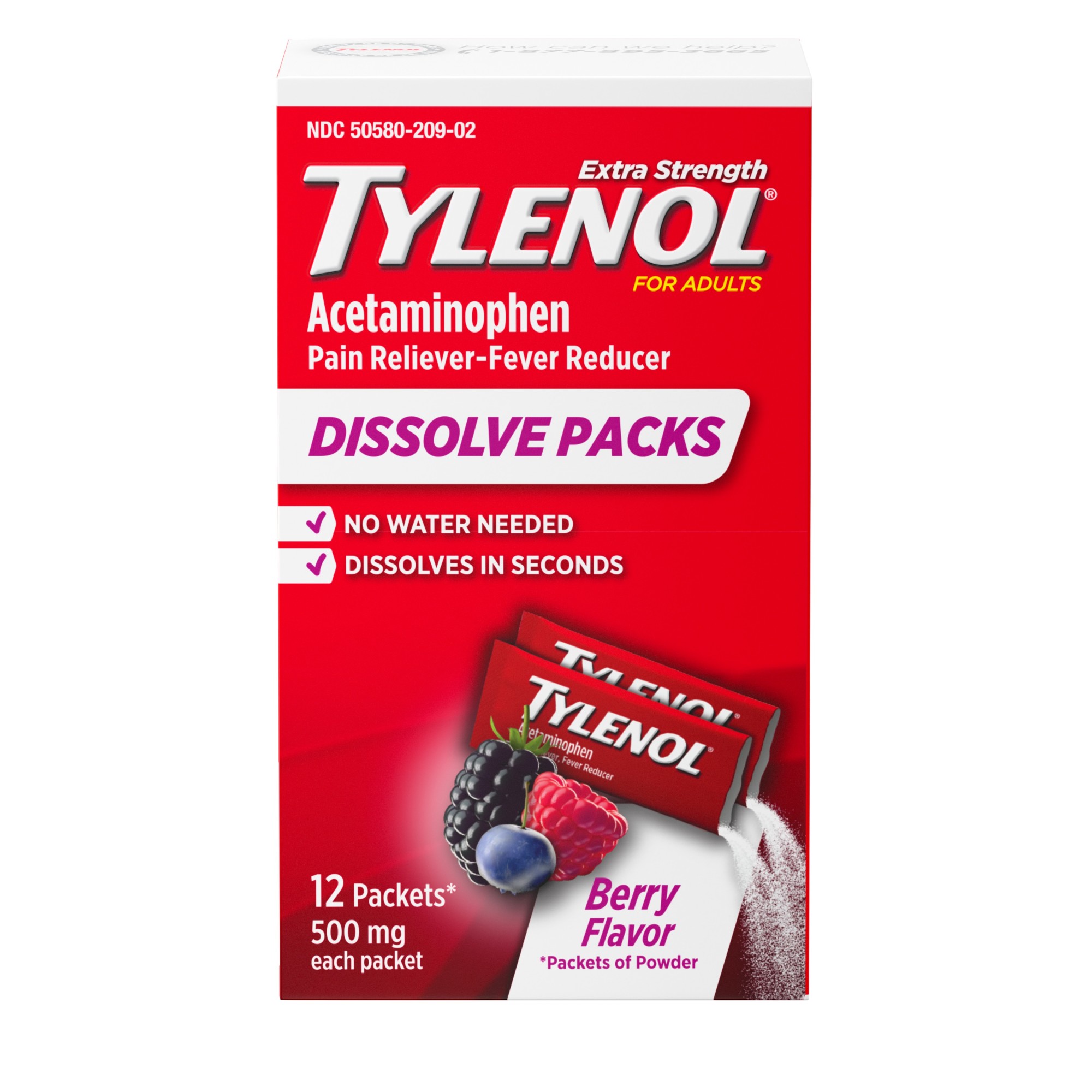 Order Tylenol Extra Strength Dissolve Packs with Acetaminophen - Berry, 12 ct food online from Rite Aid store, ELMIRA on bringmethat.com