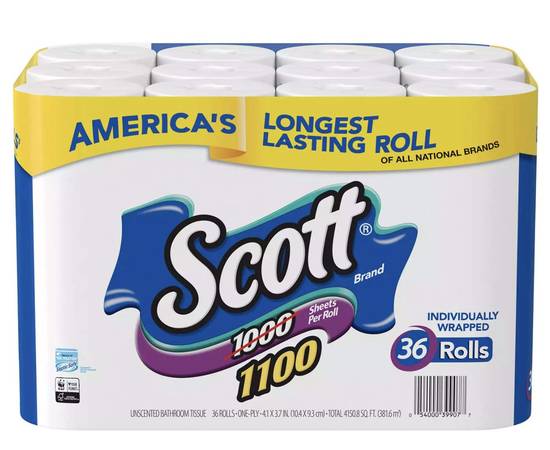 Order Scott - Bath Tissue - Single Roll White Unscented (Pack Of 36) food online from Exxon Food Mart store, Port Huron on bringmethat.com
