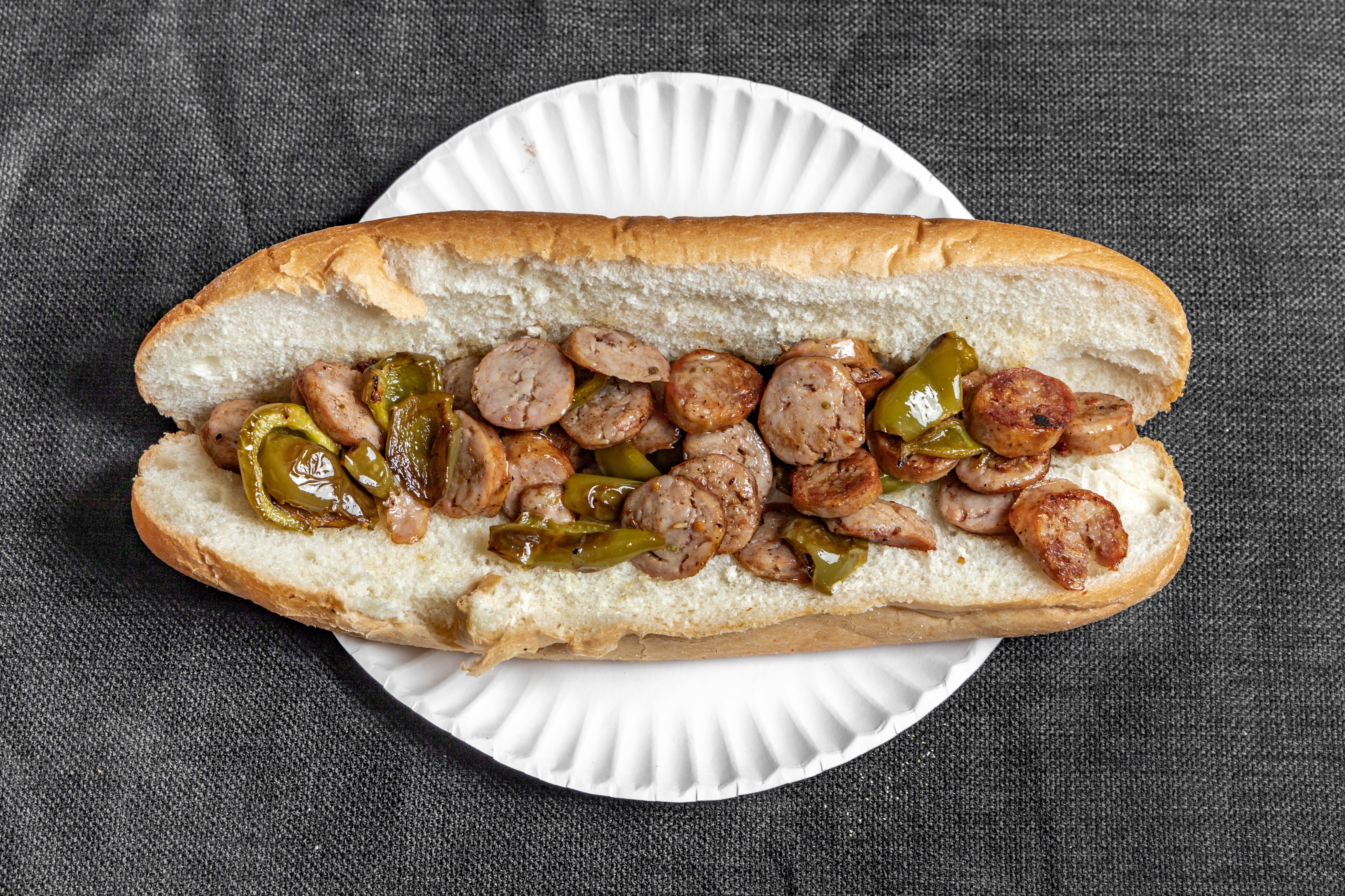 Order Sausage & Peppers Sandwich - Small 8" food online from Primos restaurant store, Boston on bringmethat.com