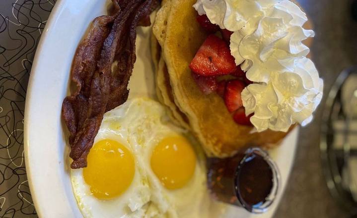 Order Pancakes w/ Strawberries Combo - OO food online from Biscuits Cafe store, Glendale on bringmethat.com