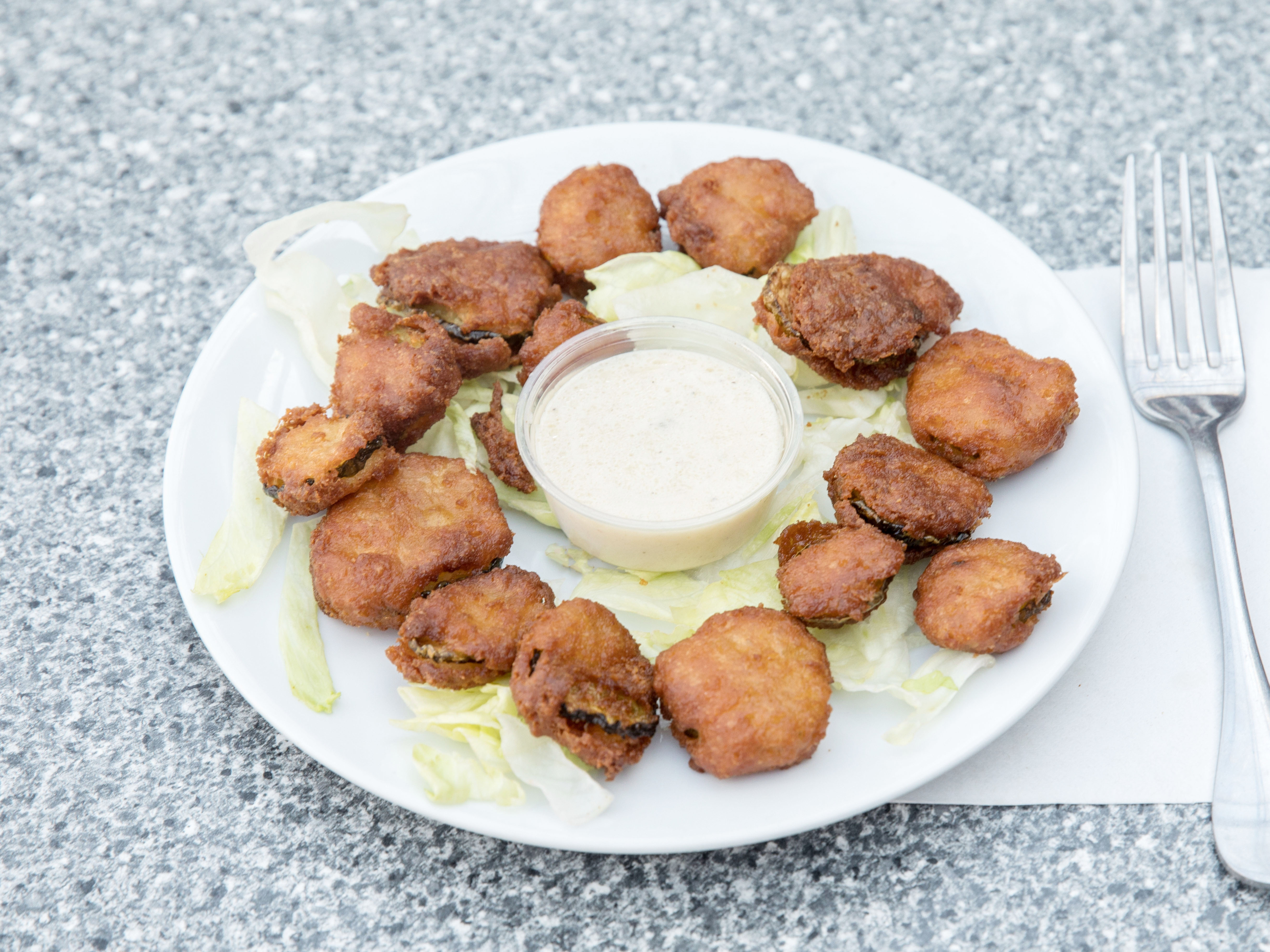 Order 15 Piece Fried Pickles food online from Midnight lounge and Mediterranean Cuisine store, Columbus on bringmethat.com