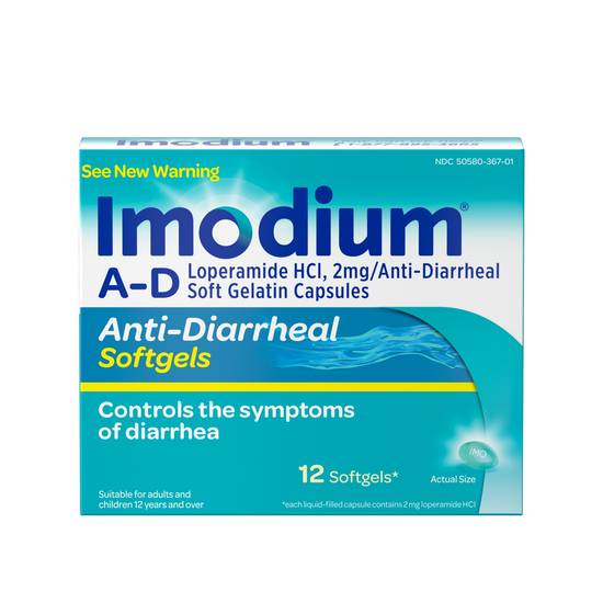 Order Imodium A-D Anti-Diarrheal Softgels Loperamide Hydrochloride (12 ct) food online from Rite Aid store, Sandusky County on bringmethat.com