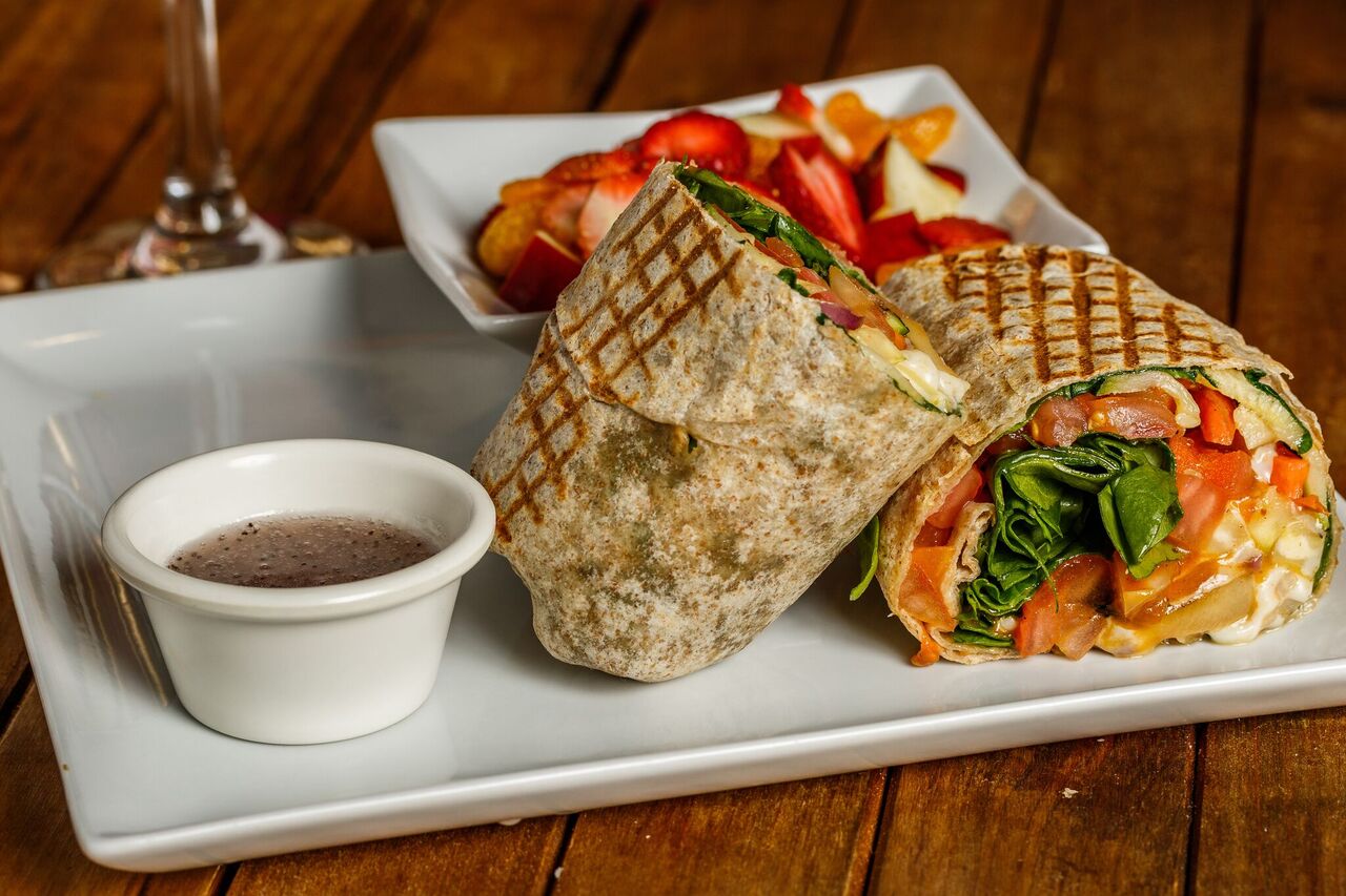 Order Vegetable Wrap (Spicy or Regular) food online from Mezza Grille store, Houston on bringmethat.com