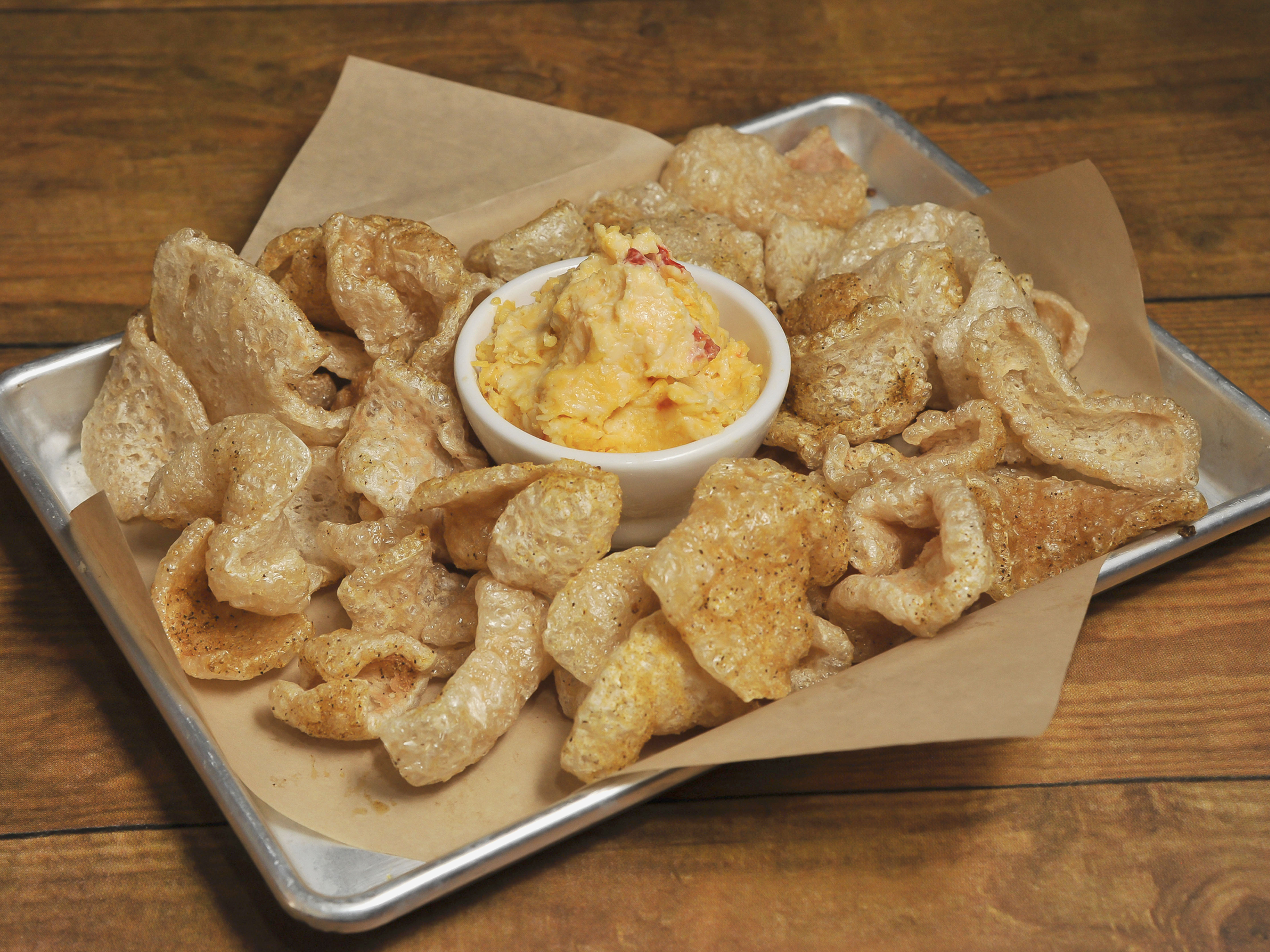 Order Pork Skins and Pimento Cheese food online from Pallookaville Fine Foods store, Avondale Estates on bringmethat.com