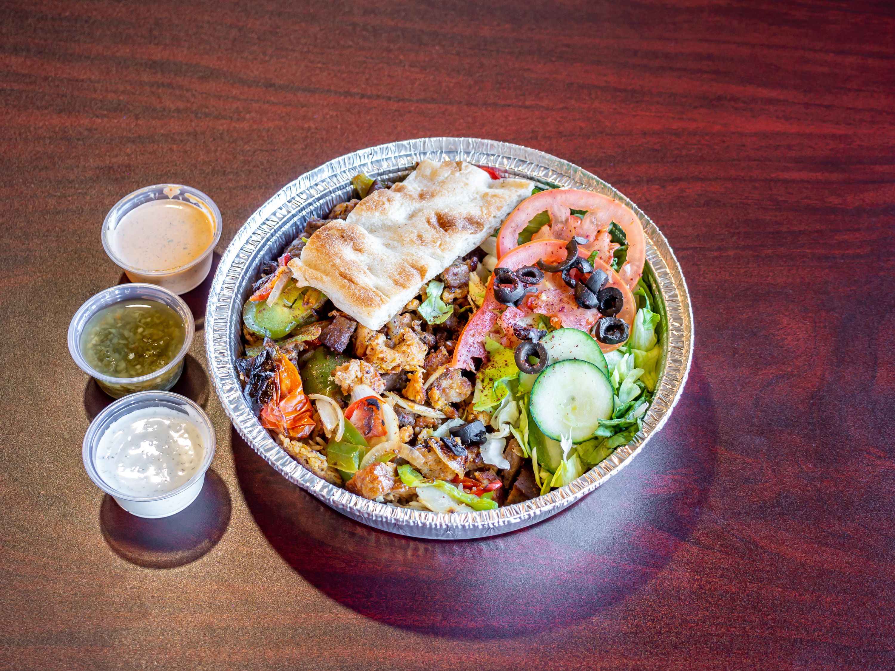 Order Chicken and Lamb Mix over Salad food online from Halal Gyro Express store, San Jose on bringmethat.com
