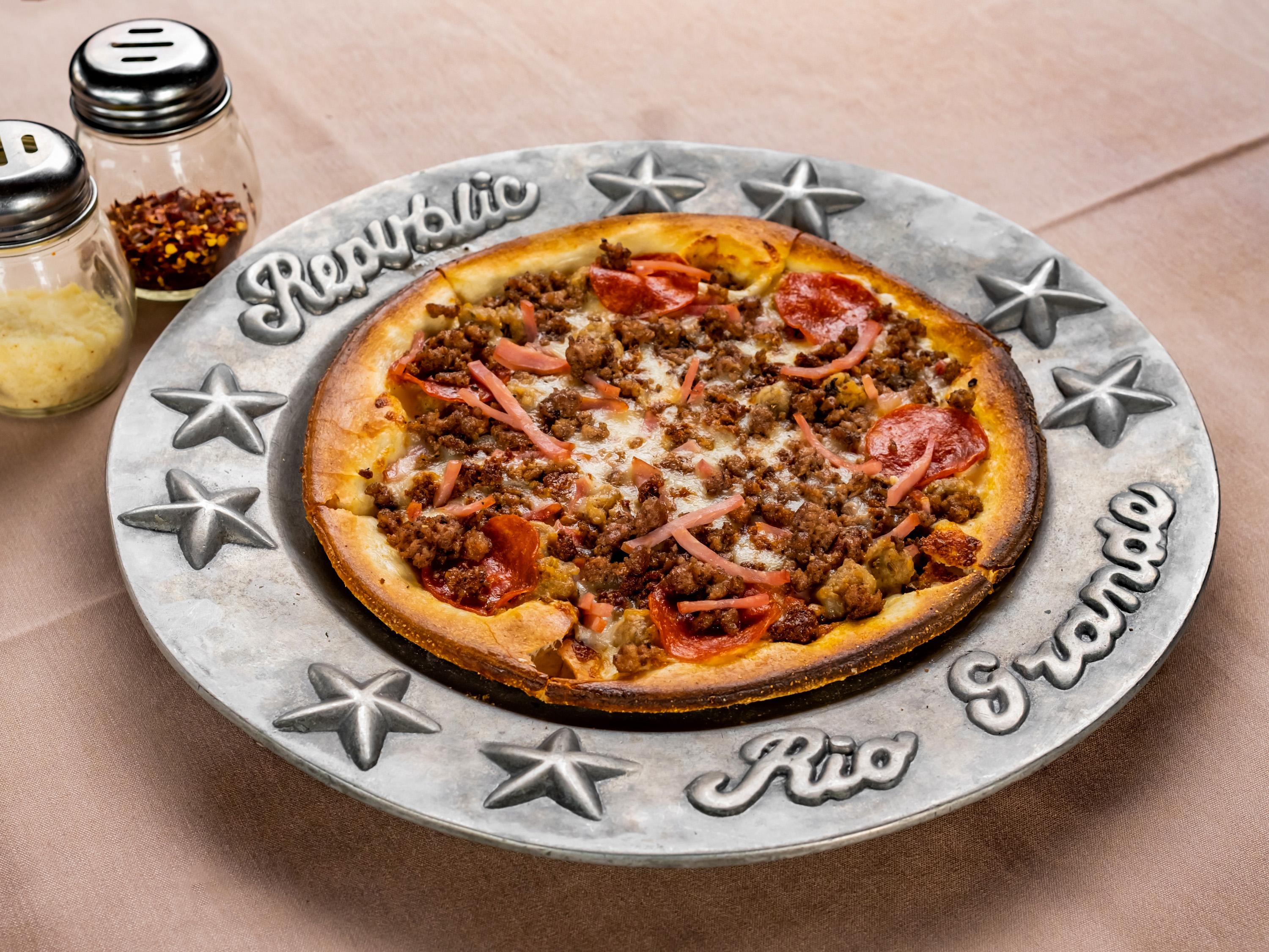 Order Meat Lovers Pizza food online from The Republic Of The Rio Grande store, Mcallen on bringmethat.com