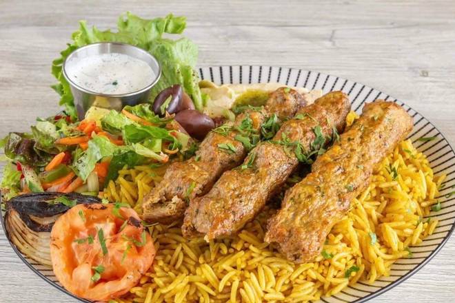 Order 35. Chicken Kufta Kabob Plate food online from Pita Palace store, Franklin on bringmethat.com
