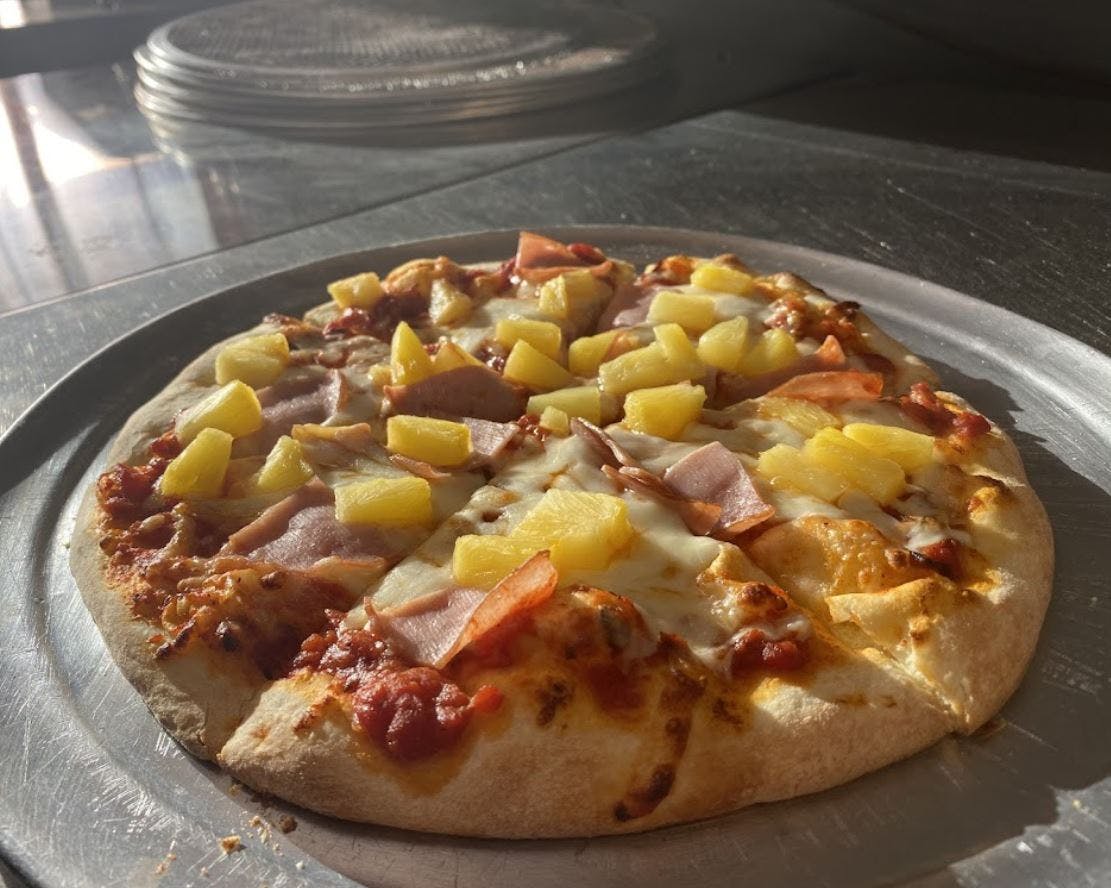 Order Hawaiian Pizza - Personal 8" food online from Lax Pizza store, Los Angeles on bringmethat.com