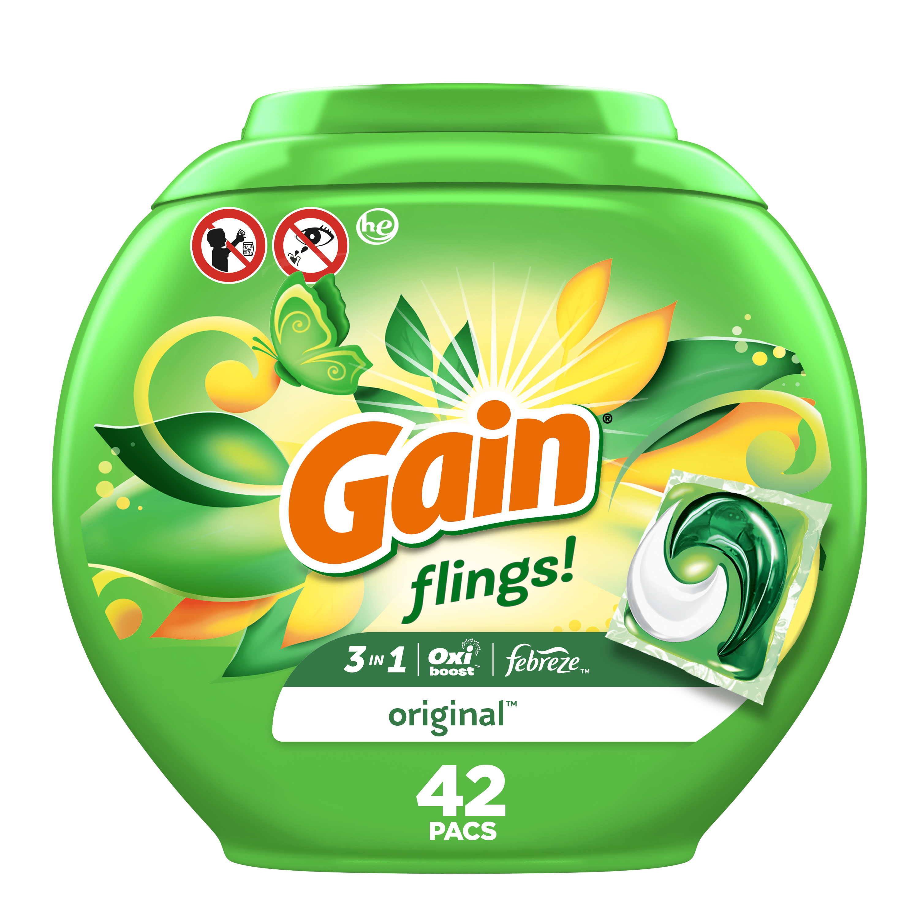 Order Gain Flings, Liquid Laundry Detergent Pacs, Original Scent - 42 ct food online from Bartell store, Edmonds on bringmethat.com