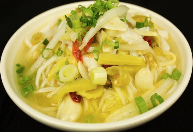 Order N4 Sour Fish Fillet Noodle Soup 酸菜鱼丝面 food online from Chengdu Famous Food store, Philadelphia on bringmethat.com