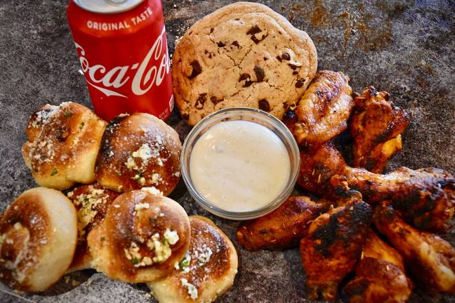 Order 8 Wings, 6 Garlic Knots, 2 Dips + 1 Drink + 1 Dessert food online from The Roasted Wing store, Blue Bell on bringmethat.com