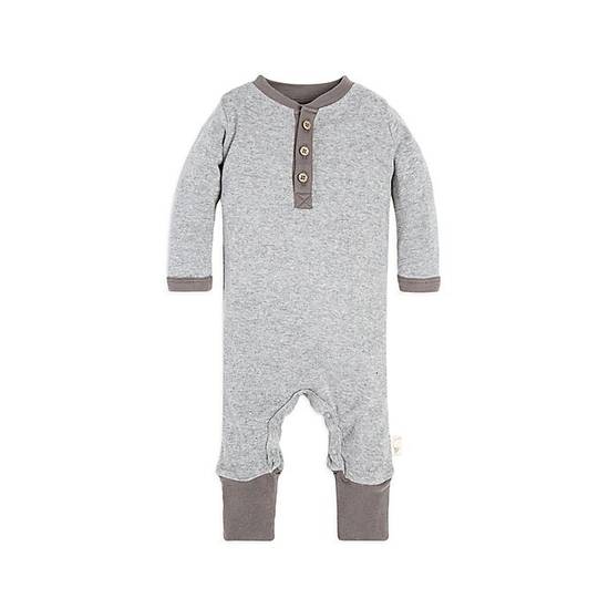 Order Burt's Bees Baby® Newborn Henley Coverall in Grey food online from Bed Bath & Beyond store, Lancaster on bringmethat.com