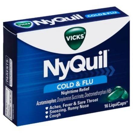 Order Vicks NyQuil Cough Cold & Flu Nighttime Relief LiquiCaps (16 count) food online from 7-Eleven By Reef store, Marietta on bringmethat.com