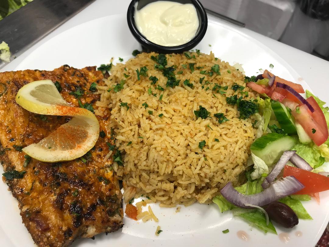 Order Grilled Salamon food online from Flames Mediterranean & Grill store, Memphis on bringmethat.com