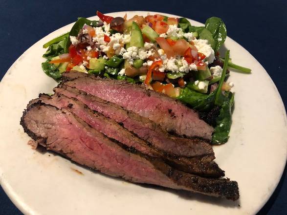 Order Flank Steak over Greek Salad food online from Ikaros store, Oakland on bringmethat.com