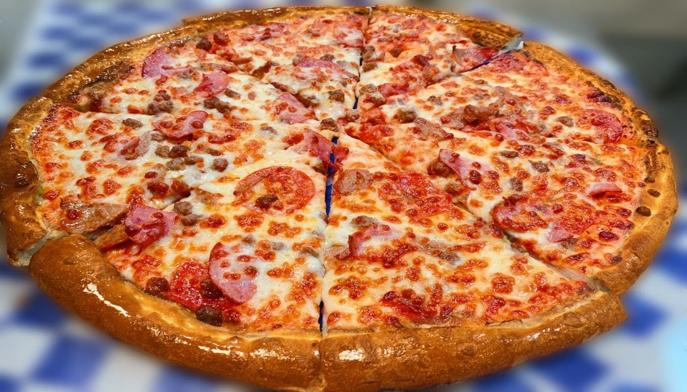 Order 10'' Small Meat Combo Pizza - Small 10'' food online from Village Pizza & Seafood store, Dickinson on bringmethat.com