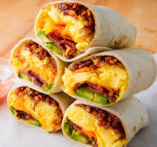 Order Bacon and Egg Hash Brown Burrito  food online from Dejavu Cafe store, Isla Vista on bringmethat.com