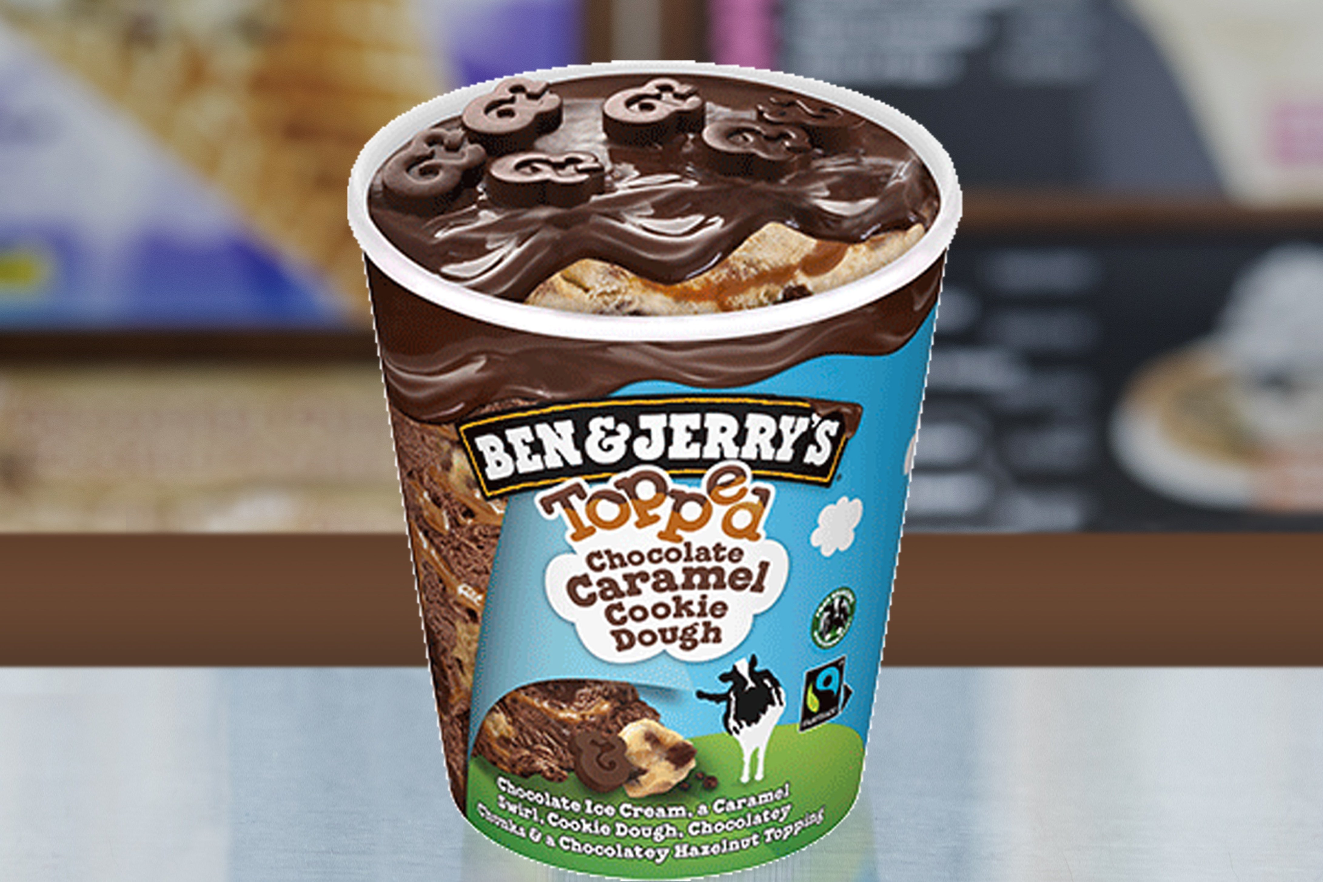 Order "Topped" Chocolate Caramel Cookie Dough food online from Ben & Jerry's store, Plano on bringmethat.com