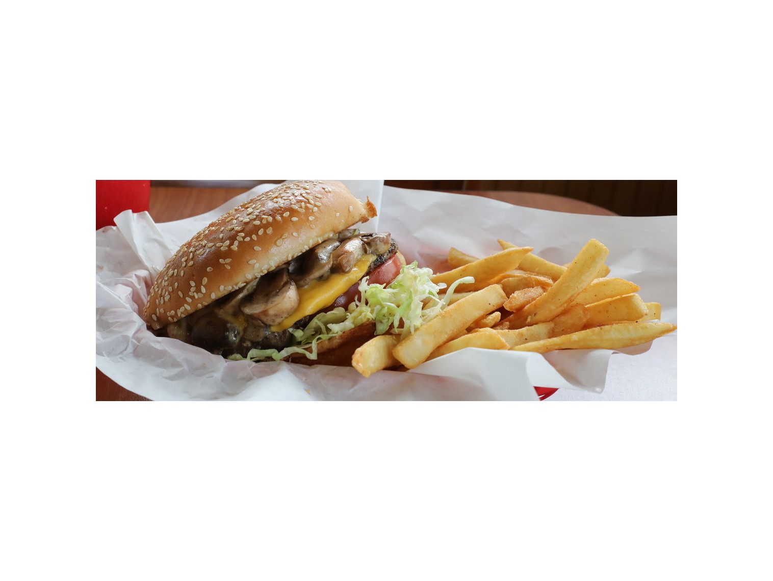 Order Mushroom Cheeseburger food online from Norm Famous Burgers store, Whittier on bringmethat.com
