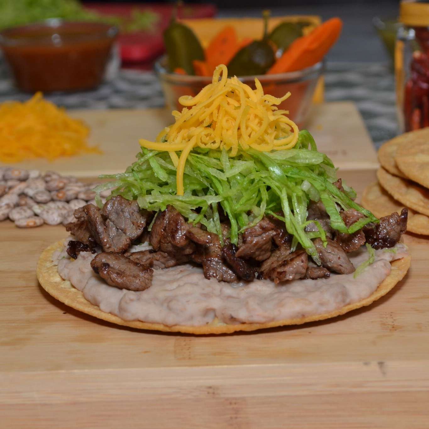 Order Carne Asada Tostada food online from Federico Mexican Food store, Scottsdale on bringmethat.com