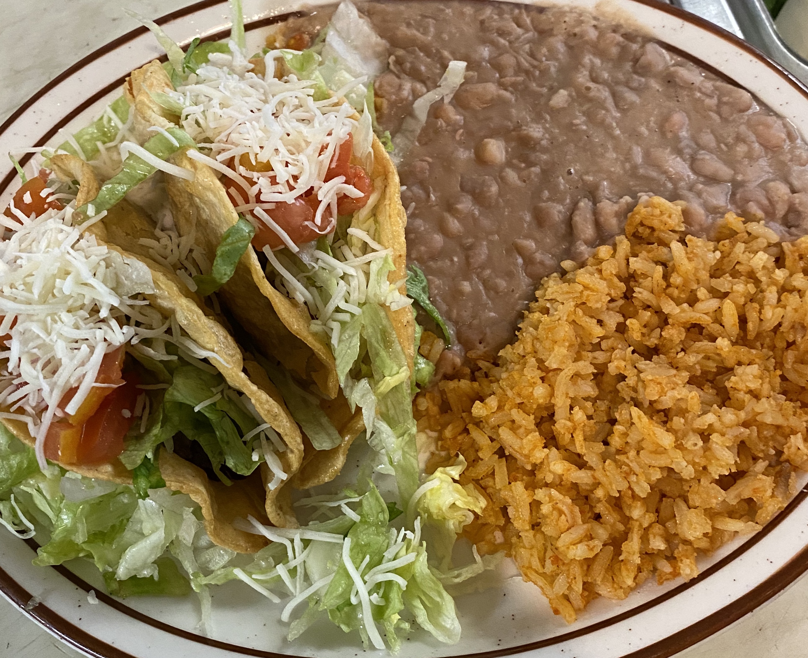 Order Tacos Dorados con Arroz y Frijoles food online from Sofia Mexican Restaurant store, Pasadena on bringmethat.com