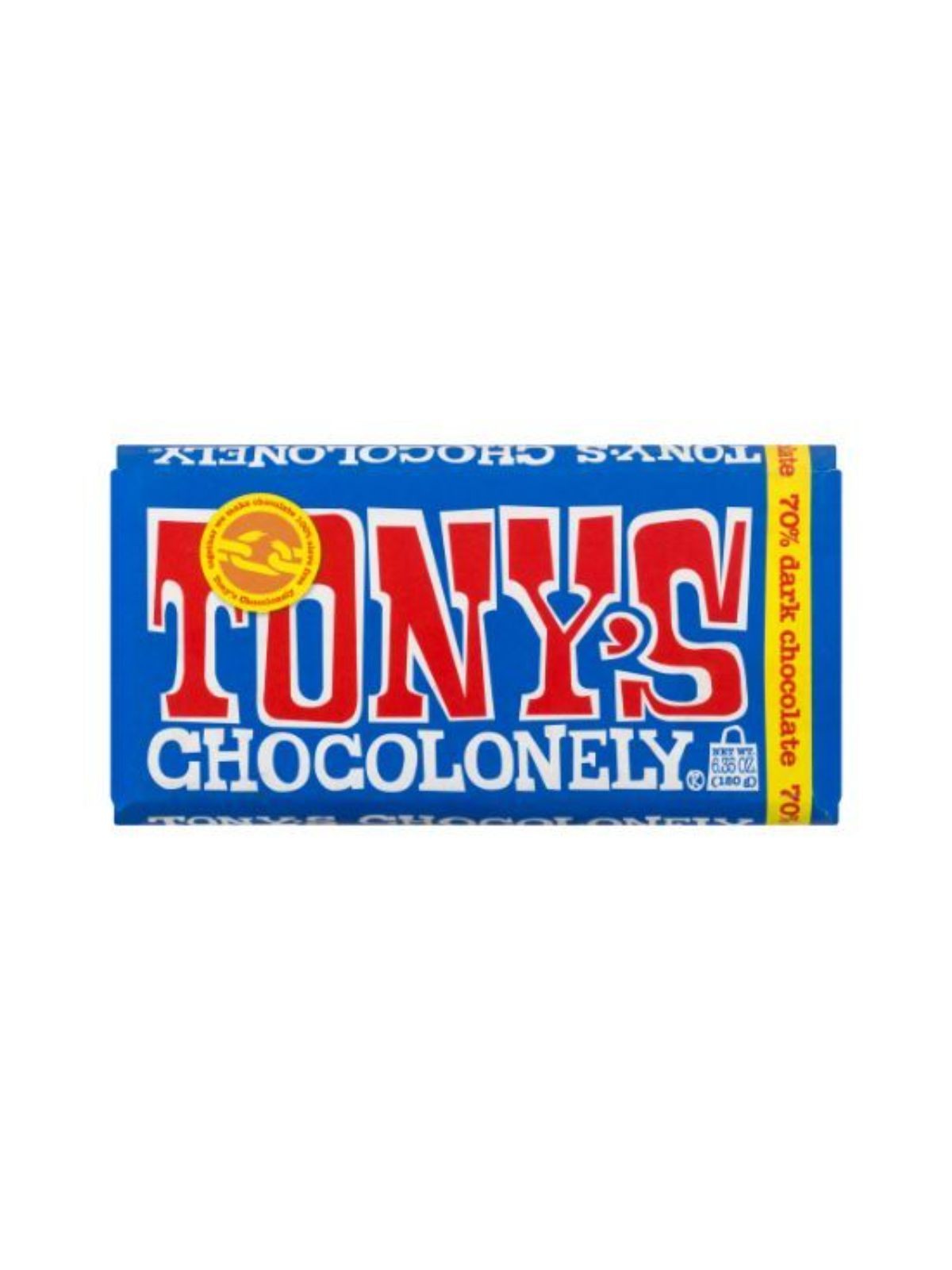 Order Tony's Chocolonely 70% Dark Chocolate Bar (6.3 oz) food online from Stock-Up Mart store, Marietta on bringmethat.com