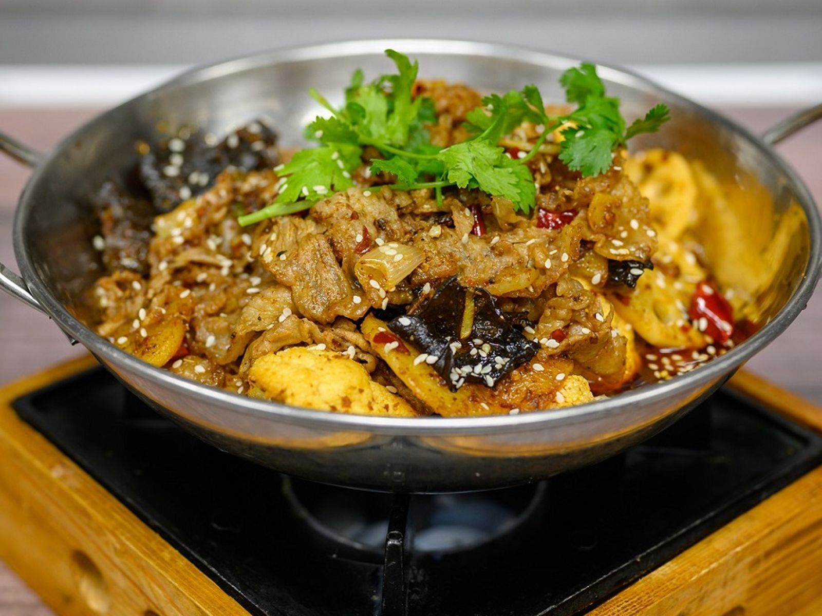 Order Spicy Dry Pot W. Fatty Beef 干锅肥牛 food online from Lao Sze Chuan Chinese Restaurant store, Champaign on bringmethat.com