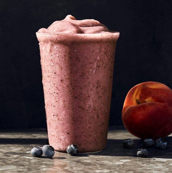 Order Peach & Blueberry Smoothie With Almondmilk food online from Panera Bread store, Houston on bringmethat.com