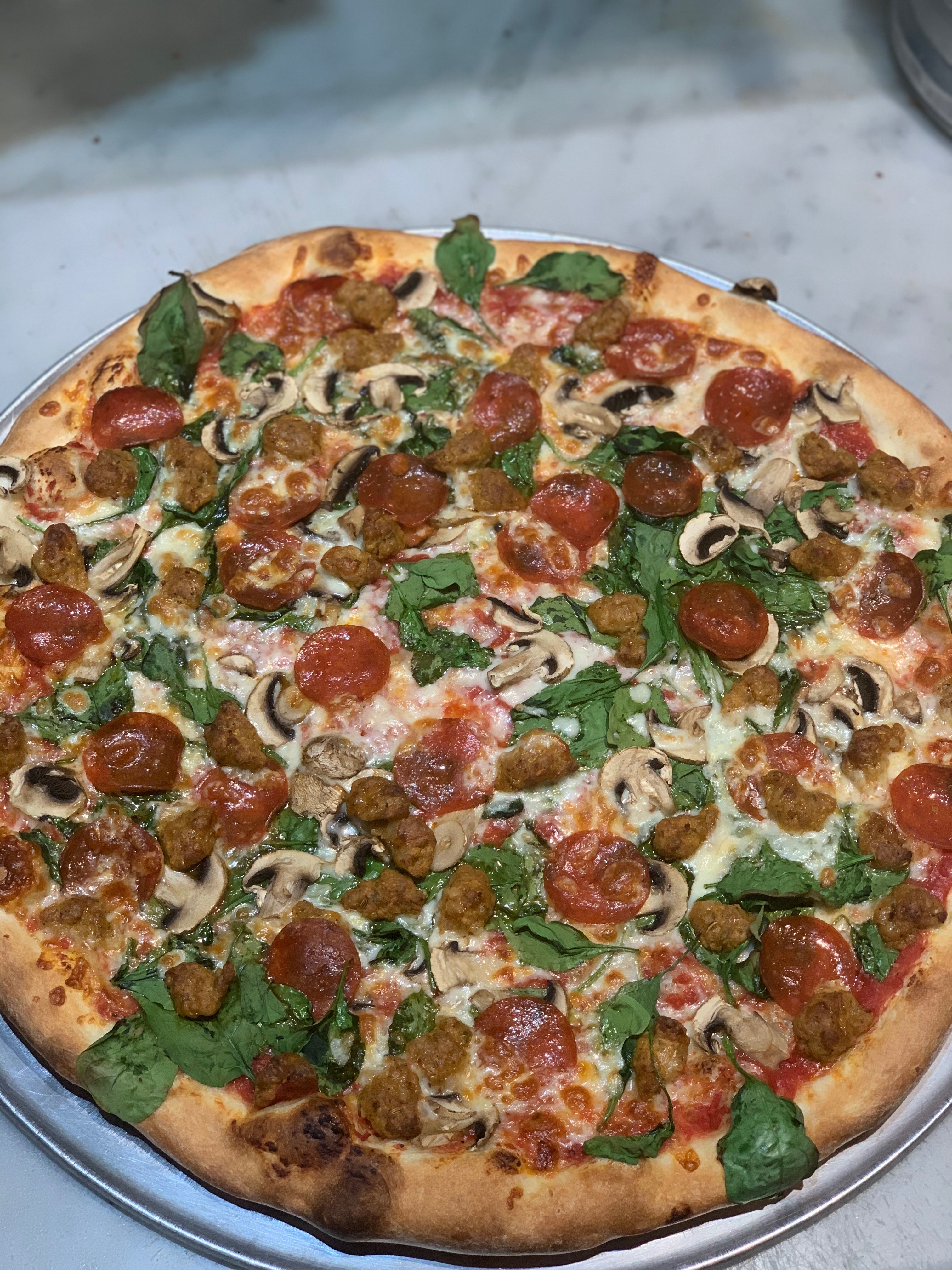 Order 12" SUPREME with Pepperoni, Sausage, Fresh Mushroom & Spinach food online from Joe's pizza store, Philadelphia on bringmethat.com