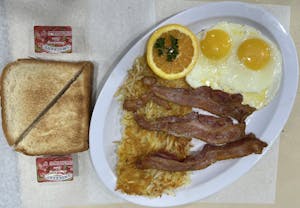 Order Bacon & Eggs Plate food online from Omega Burgers store, Bellflower on bringmethat.com