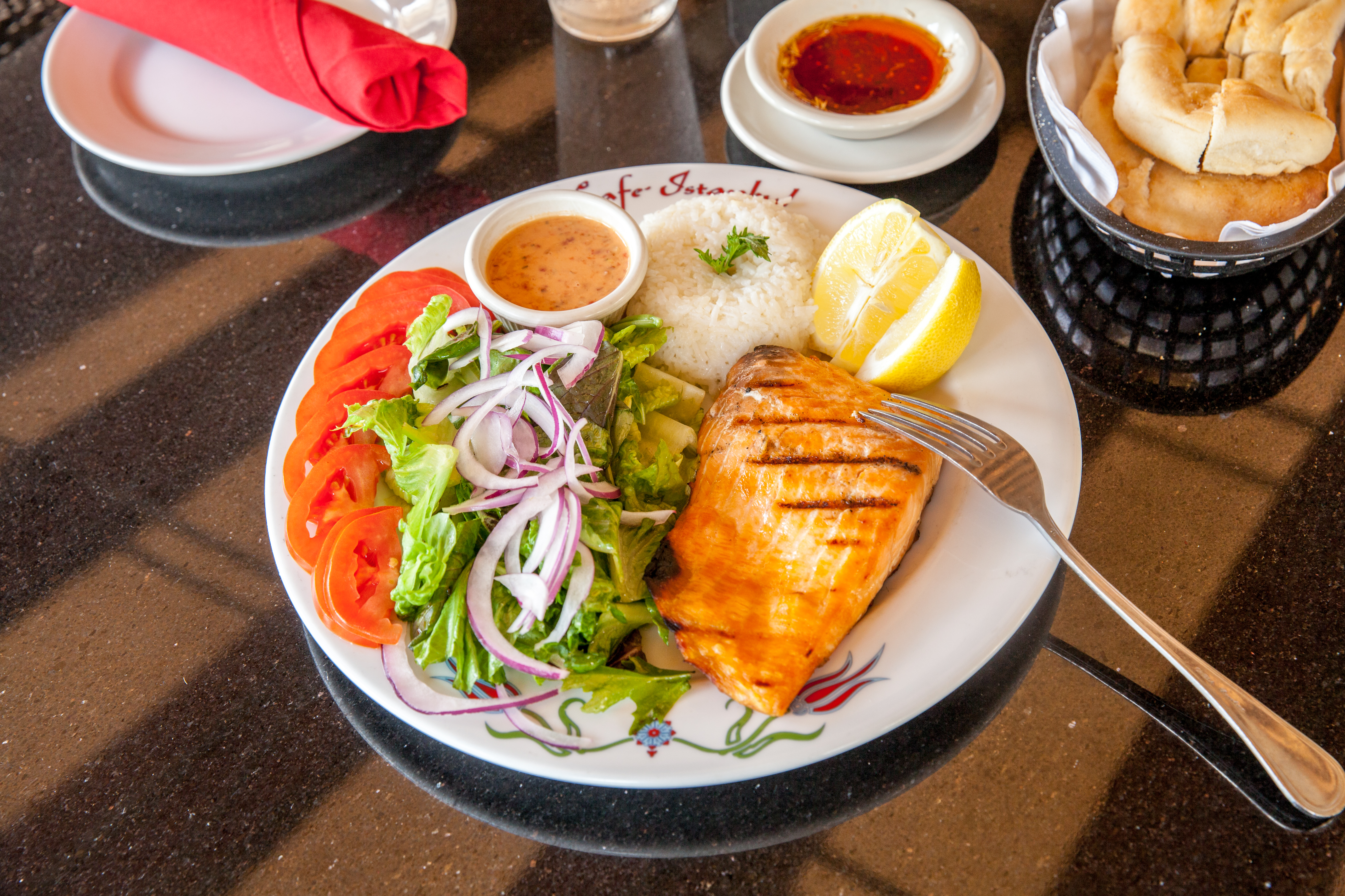 Order Grilled Fillet of Salmon food online from Cafe Istanbul Easton store, Columbus on bringmethat.com