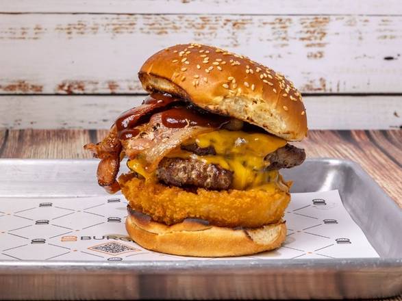 Order Double 1/3 lb. Cowboy Angus Beef Burger food online from Burgerim store, Riverside on bringmethat.com