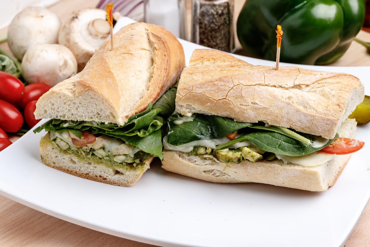 Order Grilled Chicken Pesto Sandwich food online from Pizza Lounge store, Houston on bringmethat.com
