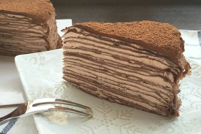 Order Chocolate Mille Crepe Cake(S) 巧克力千层一片 food online from Timeless Tea store, Seattle on bringmethat.com