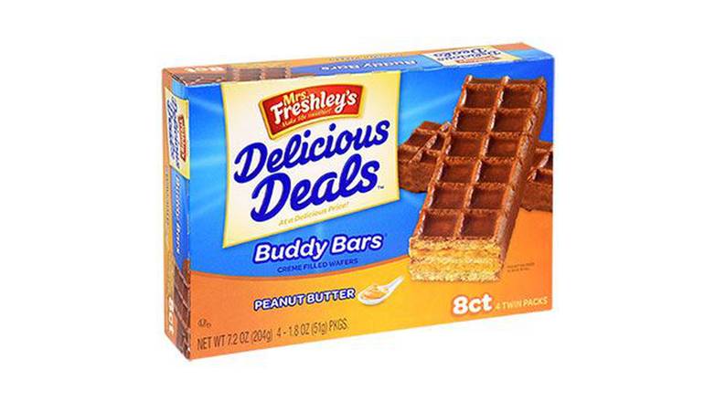 Order Mrs. Freshley'S Buddy Bars Peanut Butter Wafers - 8Ct food online from Red Roof Market store, Lafollette on bringmethat.com
