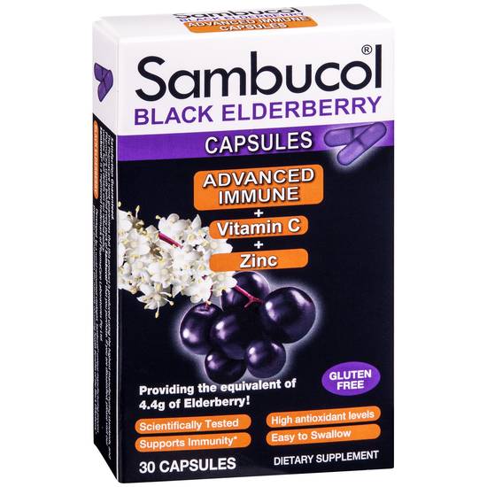 Order Sambucol Black Elderberry Advanced Immune Capsules (30 ct) food online from Rite Aid store, Palm Desert on bringmethat.com